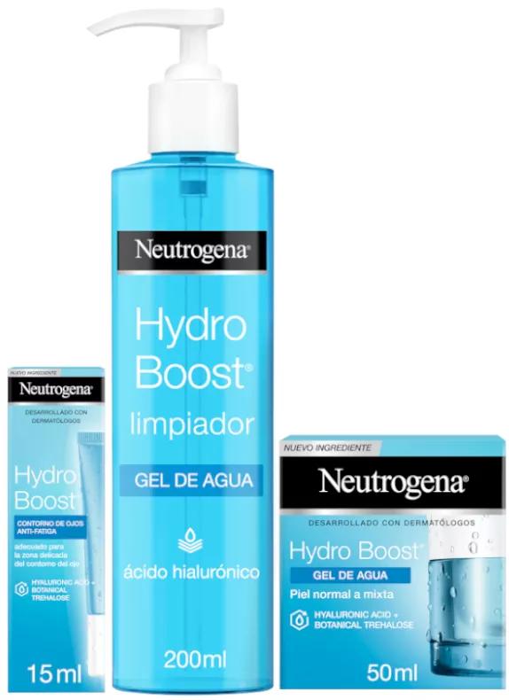 Neutrogena Hydro Boost Hidratante Rotina Facial Limpador Facial 200 ml + Água Gel 50 ml + Contorno de Olhos 15 ml Pele Normal/Mista