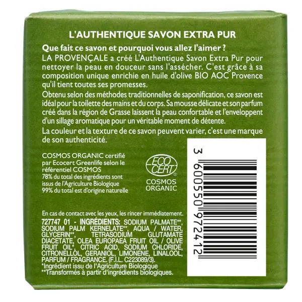 La Provençale Le Savon L'Authentique Savon Extra Pur Huile d'Olive Bio 100g