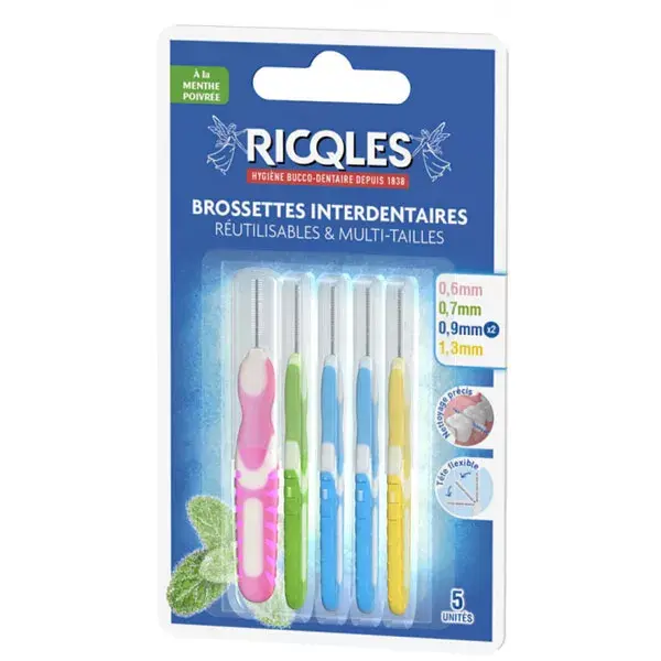 Ricqles Brossettes Interdentaires Réutilisables et Multi-Tailles 5 unités