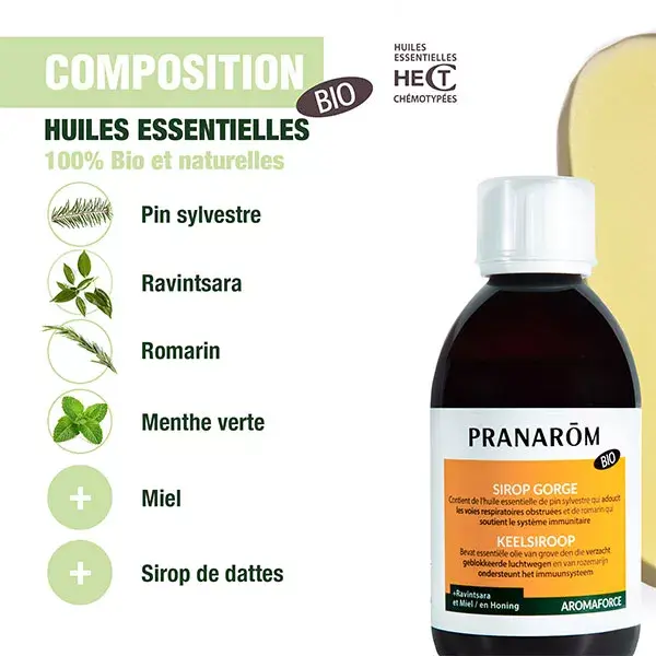 Pranarom, Aromaforce, Sirop Voies Respiratoires Miel Et Ravinstsara Bio 150 Ml