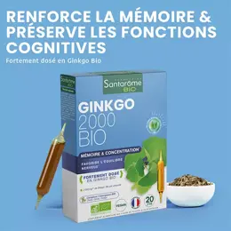 Santarome Bio - Gingko Bio 2000 - Renforce la mémoire - 20 ampoules