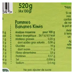 Blédina Les Récoltes Bio Purée de Fruits Pommes Ananas et Pommes Bananes Kiwis +4m 4 x 130g