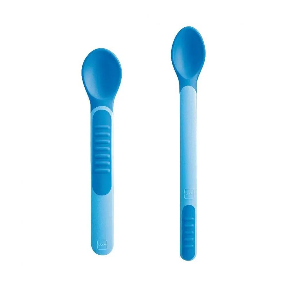 Mam Heat Sensitive Spoons & Cover Set Cucchiai Azzurri Bimbo 6 Mesi+