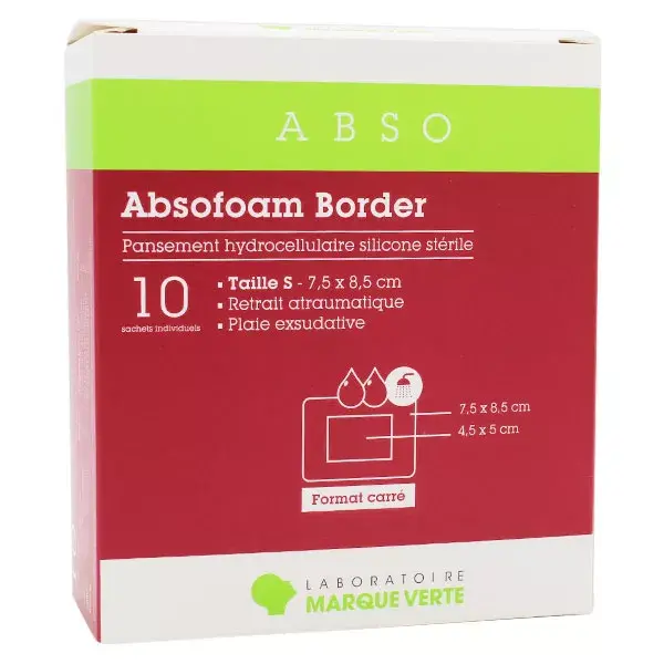 Marque Verte Absofoam Border Hydrocellular Silicone Sterile Dressing 7.5 x 8.5cm 10 dressings