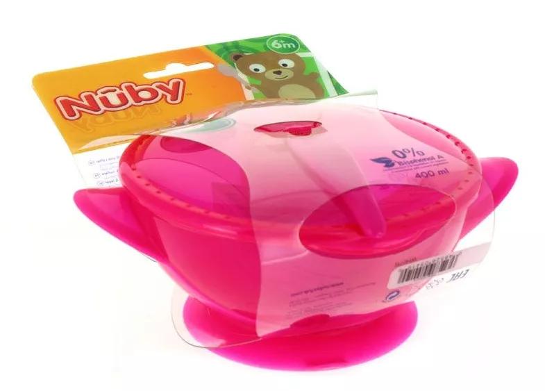 Kom met zuignap en Pink Nuby Spoon