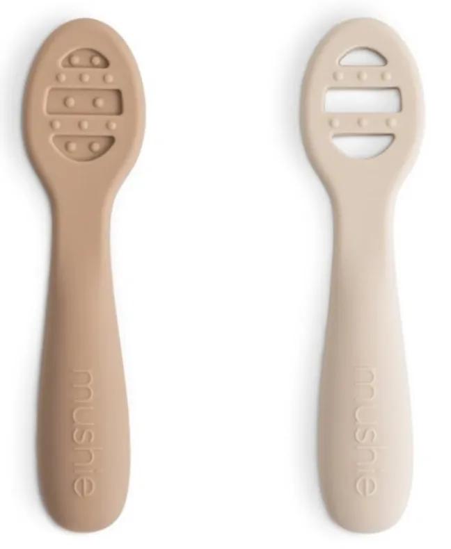 Mushie Ma première cuillère Solid Shift.Sable + Naturel 2 unités