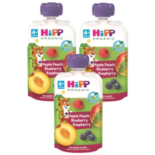 HiPP Organic Peach, Apple and Forest Fruit Pouches +4m 3x100g