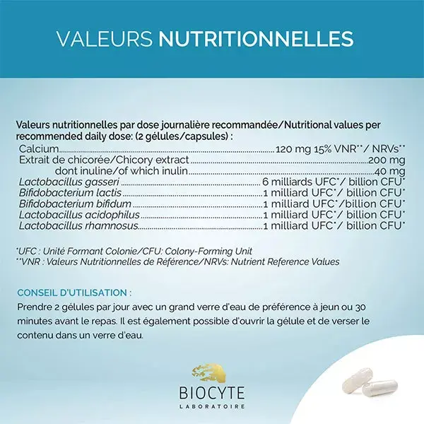 Biocyte Ventre Plat Minceur Double Action Probiotiques 5 souches 30 gélules