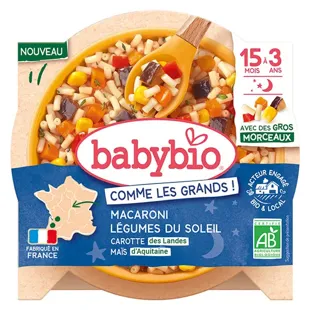 Babybio Good Night Maccheroni Verdure del Sole Carota, Mais - 200g