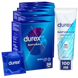Durex Lubricante Natural Hidratante 100 ml + Natural Plus Easy On Preservativo 6x24 uds