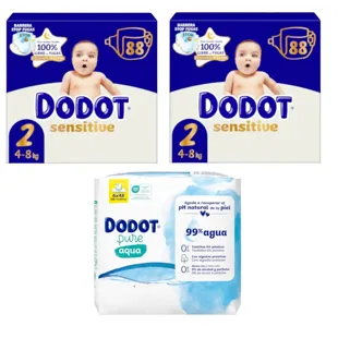 Dodot Sensitive Jumbo Diapers Pack T2 2x88 units + Plastic Free Wipes 288 units