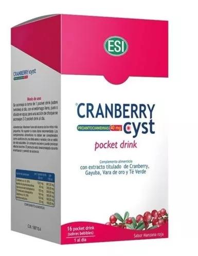 ESI Cranberry Cyst Pocket Drink Sabor Maçã Vermelha 16 Saquetas Bebíveis