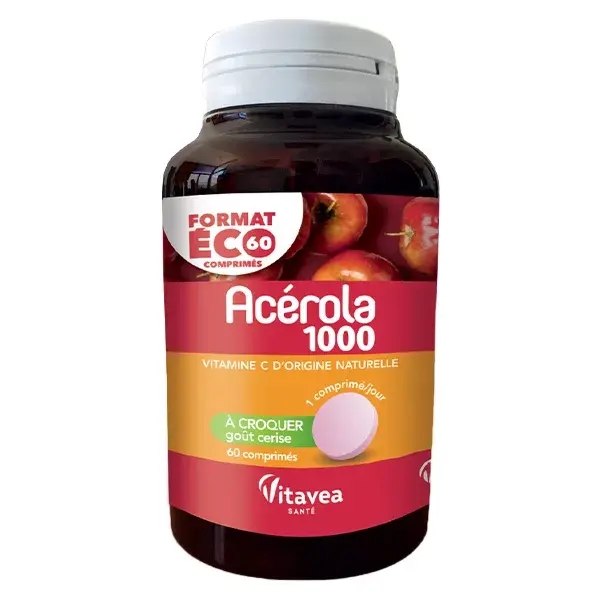 Vitavea Acérola 1000 Vitamine C Goût Cerise 60 comprimés à croquer