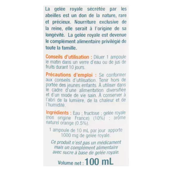 Les 3 Chênes Tonus & Immunité Gelée Royale 1000 Goût Extra Orange 10 ampoules
