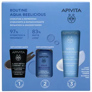 Gel-crème Apivita Aqua Beelicious 40 ml + Nettoyant Black Detox 15 ml + Tonique 50 ml