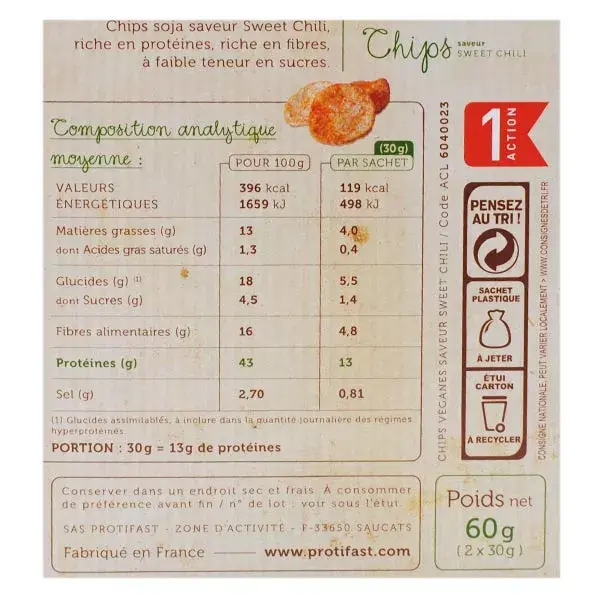 Protifast En-Cas Hyperprotéiné Chips Sweet Chili 2 sachets