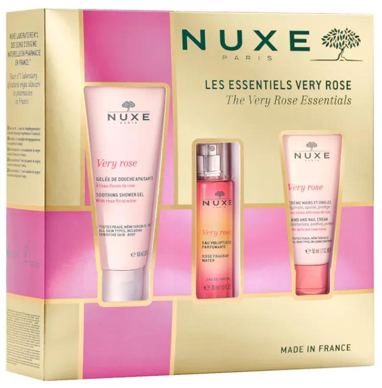 Nuxe Very Rose Duschgel 100 ml + Parfümiertes Wasser 30 ml + Handcreme 50 ml