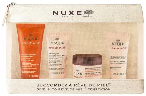 Nuxe Reve Honey Bag Gesichtsbalsam + Handcreme + Gel + Körperpeeling