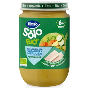 Hero Solo Organic Jar of Carrots, Peas and Hake ECO +6m 190 gr