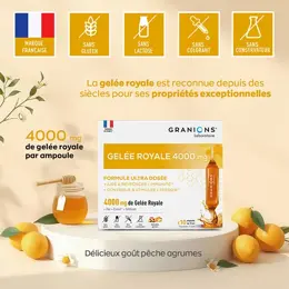 Granions Gelée Royale 4000 mg, Renforcer l'Immunité, Anti Fatigue - 10 Ampoules