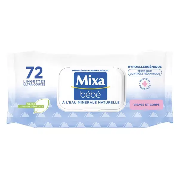 Mixa Natural Mineral Water Wipes for Face and Body 72 units
