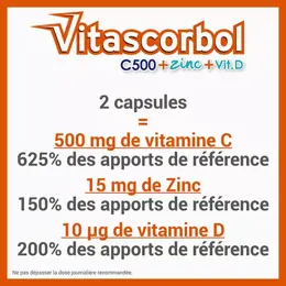 Vitascorbol C500 + Zinc + Vitamine D 30 capsules