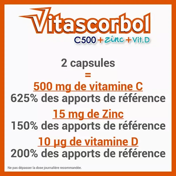 Vitascorbol C500 + Zinc + Vitamine D 30 capsules