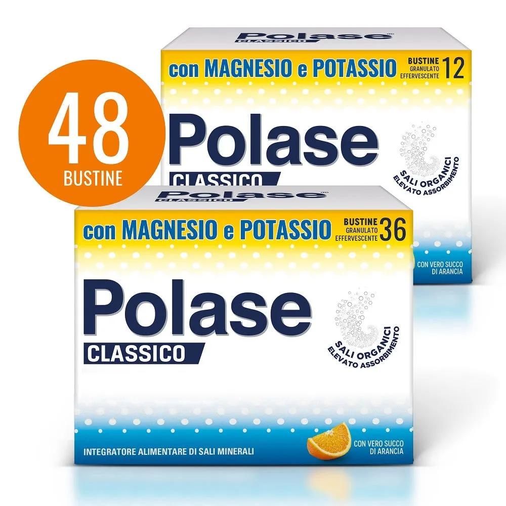 Polase Classico Magnesio e Potassio Integratore Alimentare Sali Minerali Gusto Arancia 36 + 12 Bustine