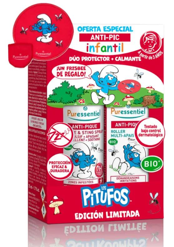Pack Puressentiel Spray Anti-Pic Schtroumpfs 75 ml + Roll on Anti-Pic 5 ml + Frisbee