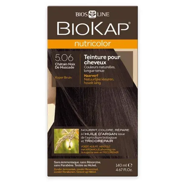 Biokap Nutricolor Teinture pour Cheveux 5.06 Châtain Noix de Muscade 140ml