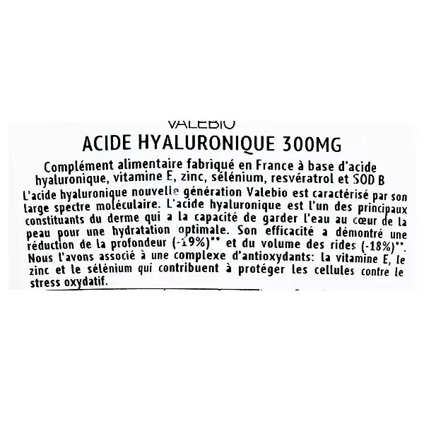 Valebio Acide Hyaluronique 300mg 30 gélules