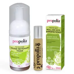 Propolia Soins purifiants visage Mousse nettoyante 100ml + Roll-On S.O.S Imperfections 15ml