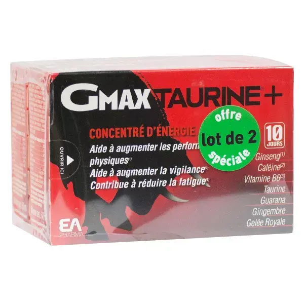 EA Pharma GMax Taurine+ Concentré d'Energie Goût Orange Lot de 2 x 30 ampoules