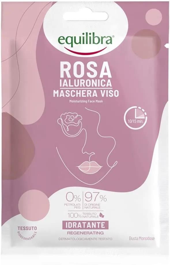 Equilibra Rosa Ialuronica Maschera Viso Idratante in Tessuto 100% Naturale 1 Pezzo