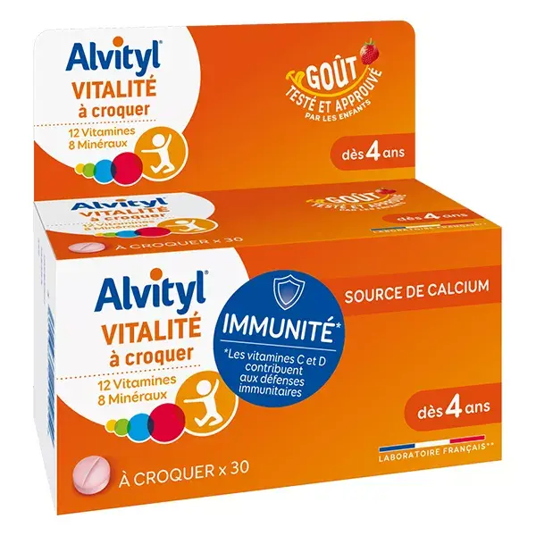 Alvityl Vitalité 12 vitamines et 8 minéraux dès 4 ans 30 comprimés à croquer