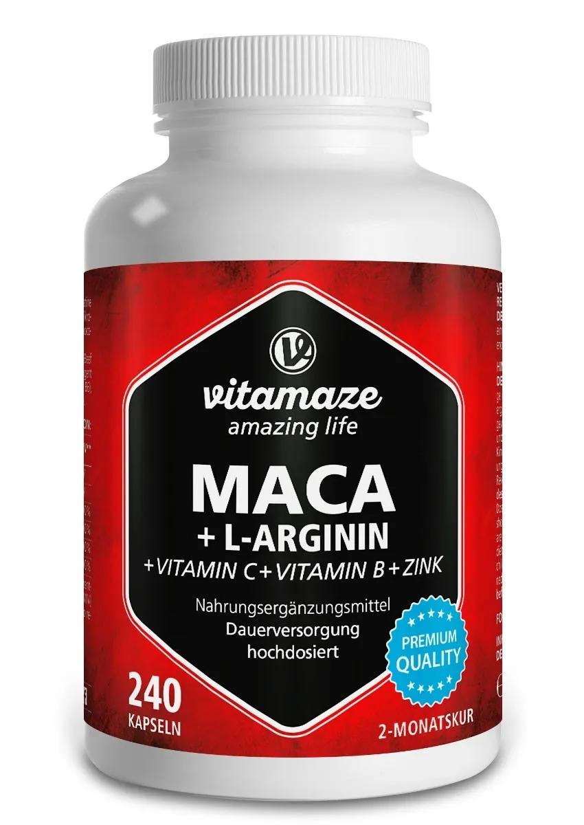 Vitamaze Maca Estratto 4:1 + L-Arginina + Vitamine + Zinco Integratore Ad Alto Dosaggio 240 Capsule