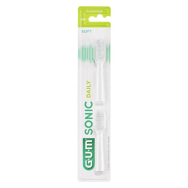 Gum Cepillo de Dientes Eléctrico N°4110 Sonic Recambio Diario Suave Blanco 2 unidades