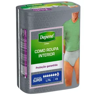 Depend Fralda Adulto Extra-discreta Super L/XL Masculino 9 unidades