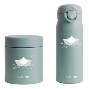 Olmitos Set Thermos Liquid 480 ml and Solid 550 ml Green Paper Boat