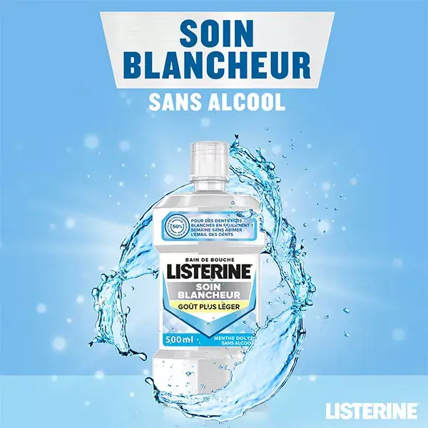 Listerine Blancheur Bain de Bouche Quotidien Goût Plus Léger 500ml