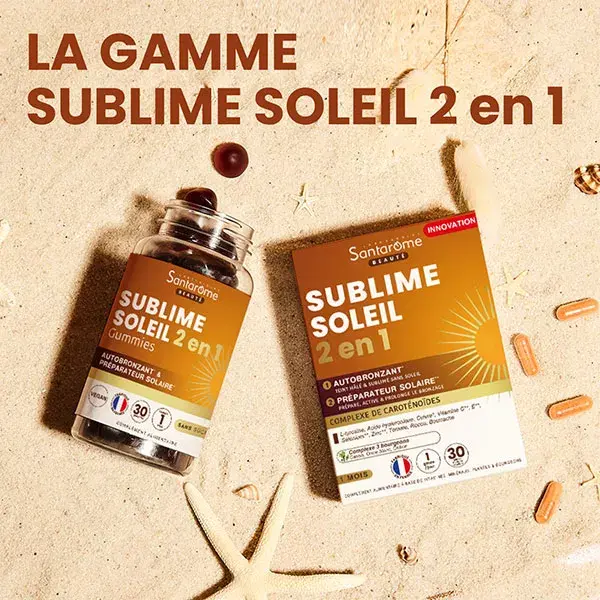 Santarome, Sublime Soleil 2 en 1, Préparateur solaire, Autobronzant 30 gummies