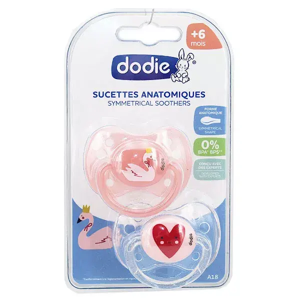 Dodie Sucette Anatomique +6m Silicone Signe Rose Coeur Lot de 2