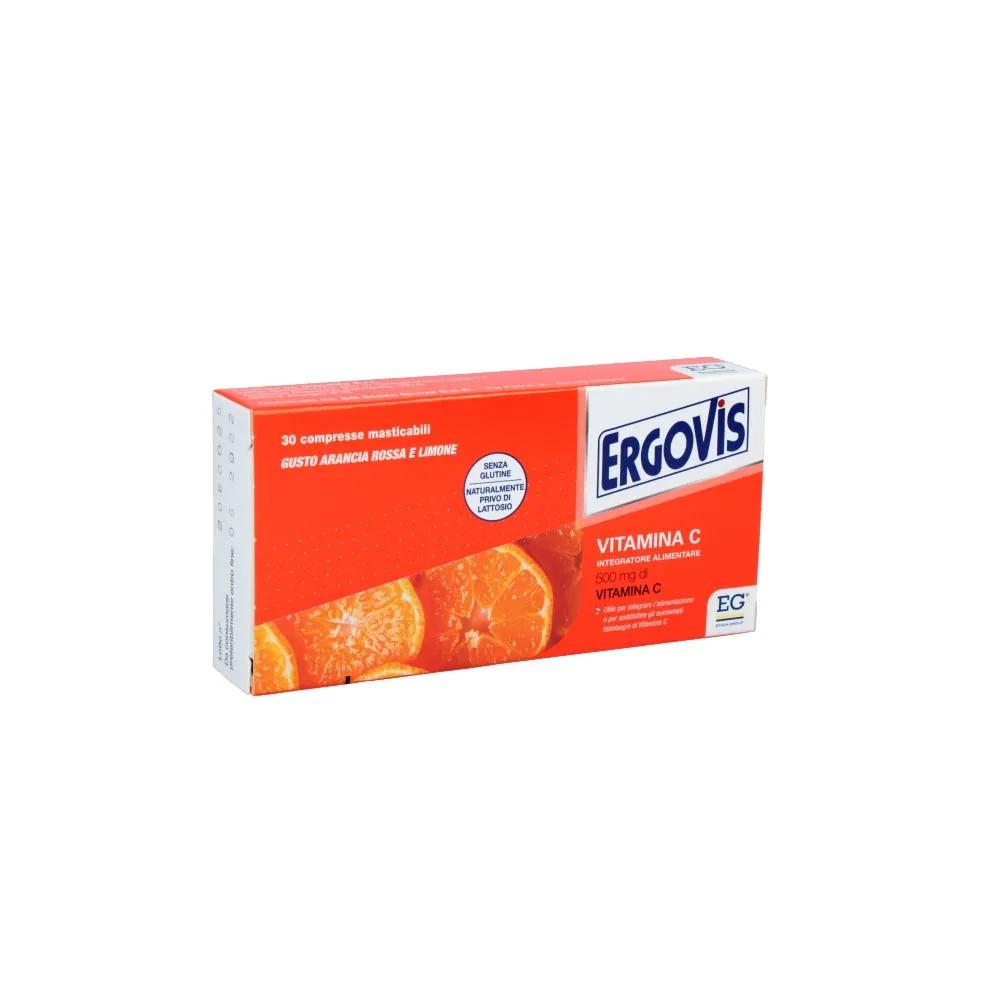 Ergovis Vitamina C Integratore 500 mg di Vitamina C 30 Compresse Masticabili