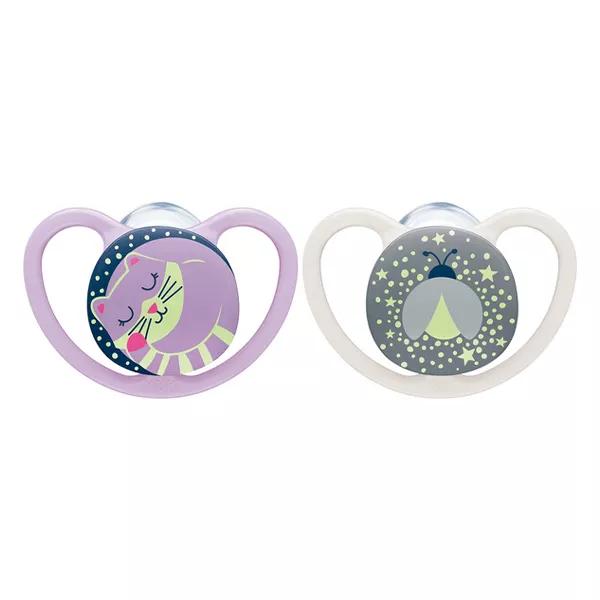 Nuk Space Night Chupete Fisiológico Morado Gris +6m Lote de 2