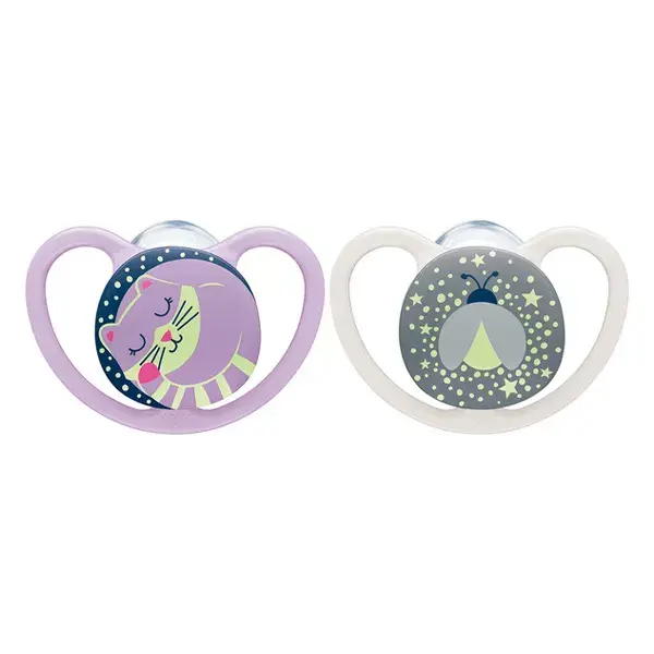 Nuk Space Night Physiological Pacifier Violet Gray +6m Pack of 2