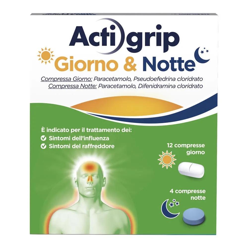 Actigrip Giorno e Notte Per Raffreddore Febbre e Influenza 12+4 Compresse 