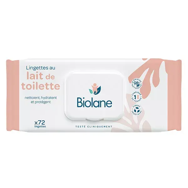Biolane - Lingettes au Lait de Toilette - Nettoie, Hydrate, Protège -  72 unités