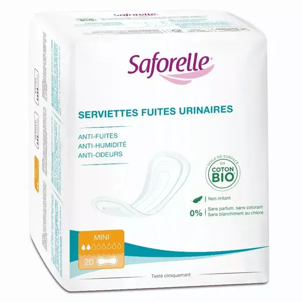 Saforelle Serviette Fuites Urinaires Mini Coton Bio 20 unités