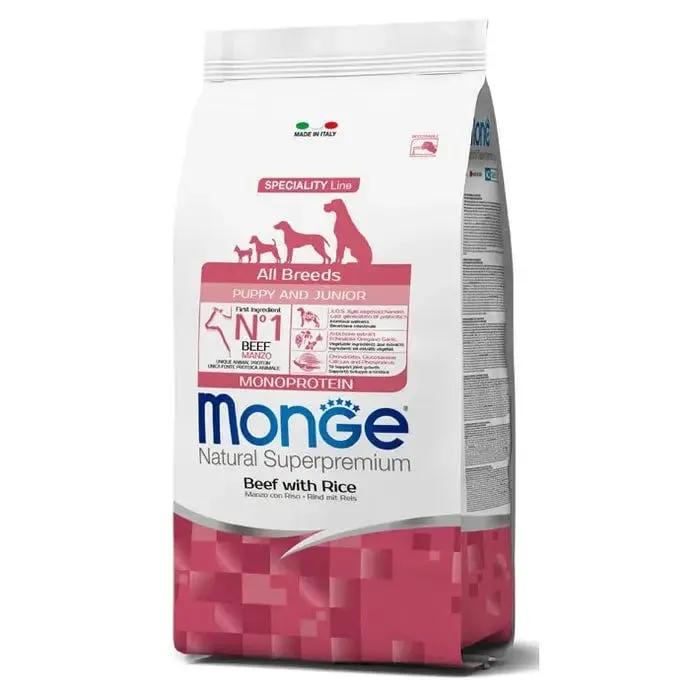 Monge All Breeds Puppy & Junior Monoprotein Manzo E Riso Cibo Secco Per Cani Cuccioli 12 Kg