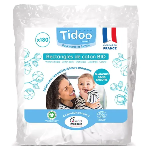 Tidoo Family Pads Rectangle de Coton Bio 180 unités